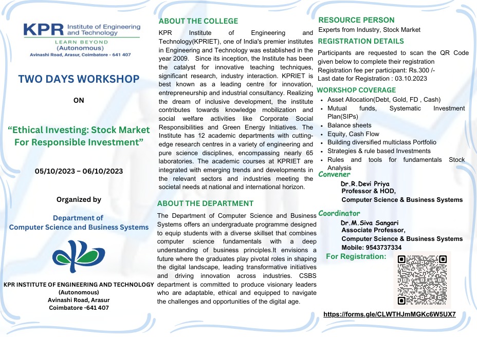 Two day Workshop on Ethical Investing: Stock Market For Responsible Investment 2023